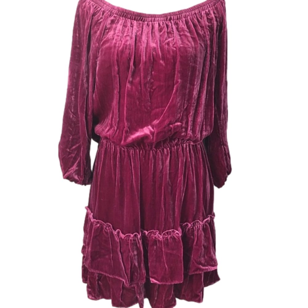 Womens Nicole Miller Off the Shoulder Fuschia Velvet Dress Sz S